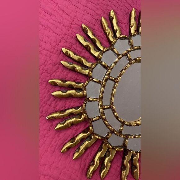 Gold Sunburst Mirror on Pink Background - Picture 3 of 7